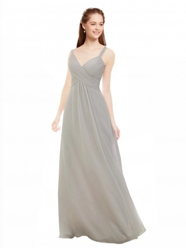 Comprare Argento Linea A Sottili Scollatura a V Chiffona Lunga Abiti da damigella donore