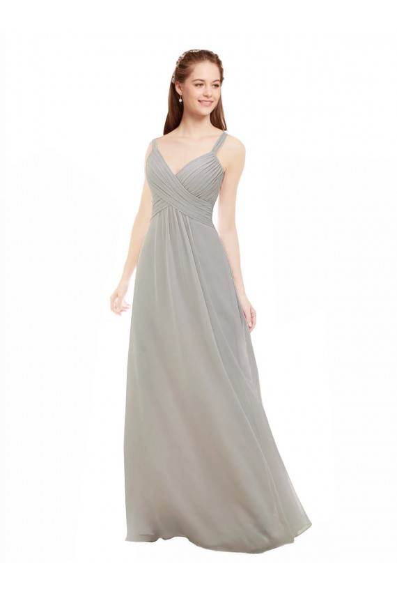 Comprare Argento Linea A Sottili Scollatura a V Chiffona Lunga Abiti da damigella donore