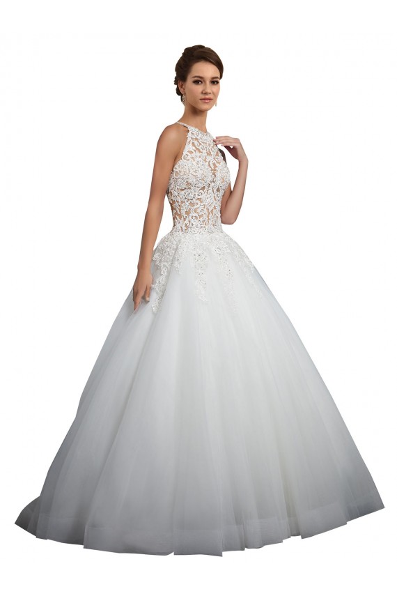 Comprare Avorio Abito da ballo Alto Collo Tulle Pizzo Abiti da sposa