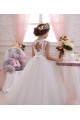 Comprare Avorio Abito da ballo Alto Collo Tulle Pizzo Lunga Abiti da ragazza di fiori