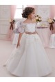 Comprare Avorio Abito da ballo Alto Collo Tulle Pizzo Lunga Abiti da ragazza di fiori