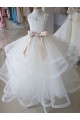 Comprare Avorio Abito da ballo Alto Collo Tulle Pizzo Lunga Abiti da ragazza di fiori