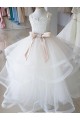 Comprare Avorio Abito da ballo Alto Collo Tulle Pizzo Lunga Abiti da ragazza di fiori