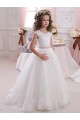 Comprare Avorio Abito da ballo Alto Collo Tulle Pizzo Lunga Abiti da ragazza di fiori