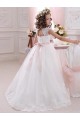 Comprare Avorio Abito da ballo Alto Collo Tulle Pizzo Lunga Abiti da ragazza di fiori