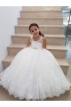 Comprare Avorio Abito da ballo Alto Collo Tulle Pizzo Lunga Abiti da ragazza di fiori