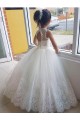 Comprare Avorio Abito da ballo Alto Collo Tulle Pizzo Lunga Abiti da ragazza di fiori