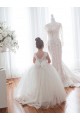 Comprare Avorio Abito da ballo Barca Tulle Pizzo Lunga Abiti da ragazza di fiori