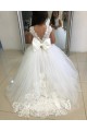 Comprare Avorio Abito da ballo Barca Tulle Pizzo Lunga Abiti da ragazza di fiori
