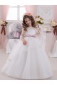 Comprare Avorio Abito da ballo Barca Tulle Pizzo Lunga Abiti da ragazza di fiori
