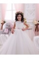 Comprare Avorio Abito da ballo Barca Tulle Pizzo Lunga Abiti da ragazza di fiori