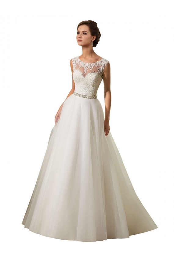 Comprare Avorio Abito da ballo Illusione Tulle Pizzo Abiti da sposa