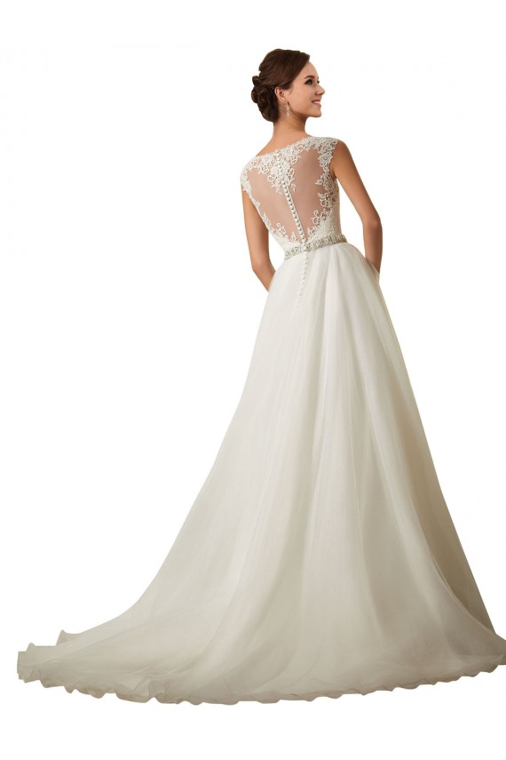 Comprare Avorio Abito da ballo Illusione Tulle Pizzo Abiti da sposa