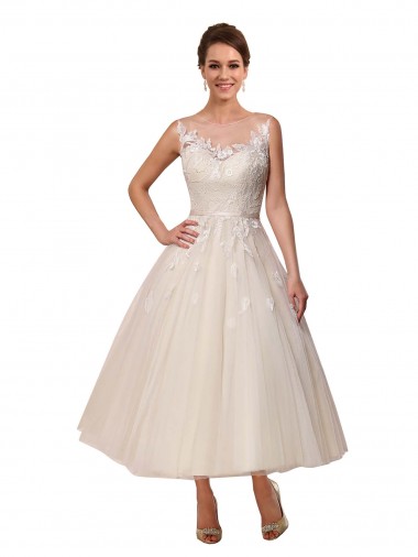 Comprare Avorio Abito da ballo Illusione Tulle Pizzo Abiti da sposa