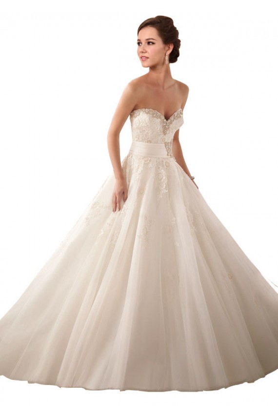 Comprare Avorio Abito da ballo Innamorato Raso Tulle Pizzo Abiti da sposa