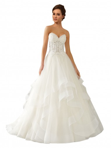 Comprare Avorio Abito da ballo Innamorato Raso Tulle Pizzo Abiti da sposa
