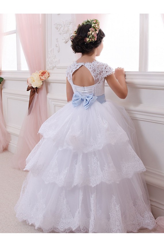 Comprare Avorio Abito da ballo Innamorato Tulle Pizzo Lunga Abiti da ragazza di fiori