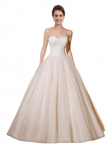Comprare Avorio & Champagne Abito da ballo Innamorato Tulle Pizzo Abiti da sposa