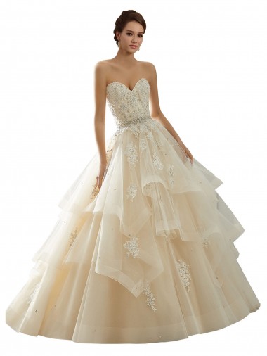 Comprare Avorio & Champagne Abito da ballo Innamorato Tulle Pizzo Abiti da sposa