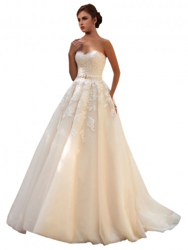Comprare Avorio & Champagne Abito da ballo Innamorato Tulle Pizzo Abiti da sposa