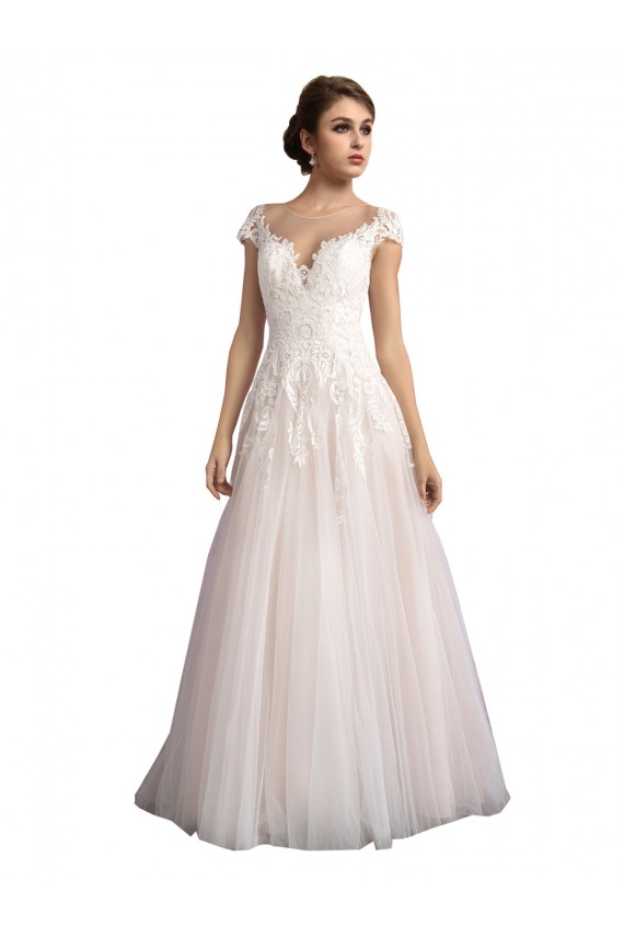 Comprare Avorio & Champagne Linea A Illusione Cattedrale di treno Tulle Pizzo Spiaggia Abiti da sposa