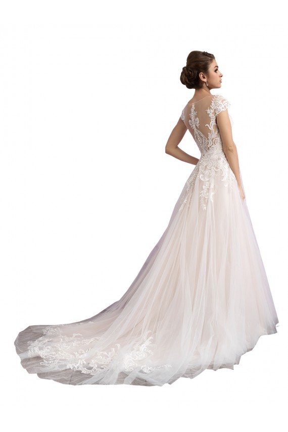 Comprare Avorio & Champagne Linea A Illusione Cattedrale di treno Tulle Pizzo Spiaggia Abiti da sposa