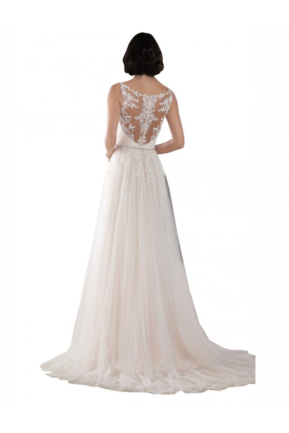 Comprare Avorio & Champagne Linea A Illusione Sweep treno Tulle Boho Abiti da sposa