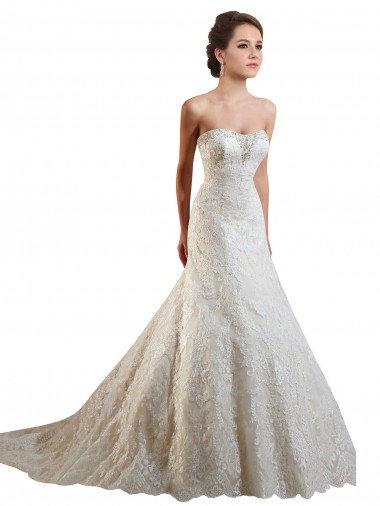 Comprare Avorio & Champagne Linea A Innamorato Pizzo Abiti da sposa