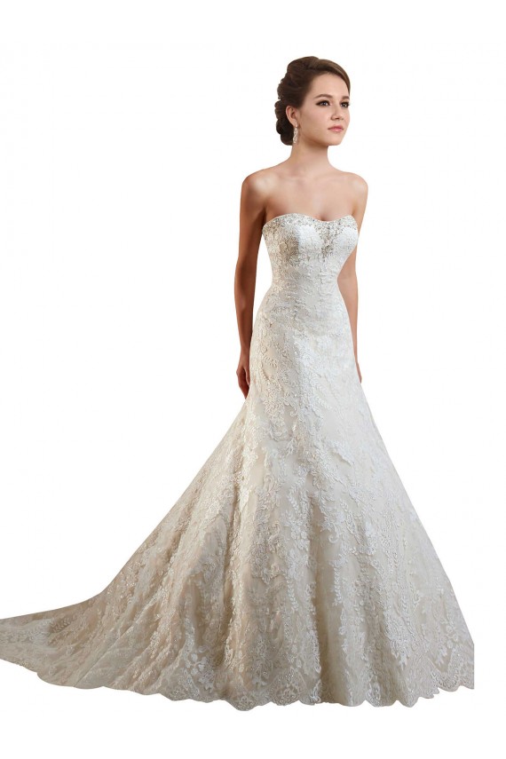 Comprare Avorio & Champagne Linea A Innamorato Pizzo Abiti da sposa