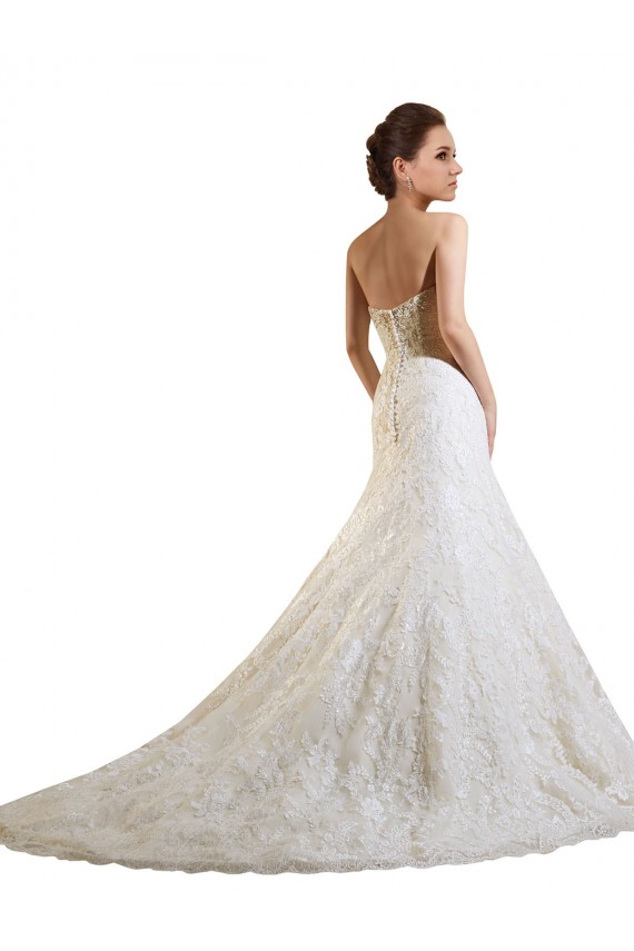 Comprare Avorio & Champagne Linea A Innamorato Pizzo Abiti da sposa