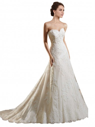 Comprare Avorio & Champagne Linea A Innamorato Tulle Pizzo Abiti da sposa