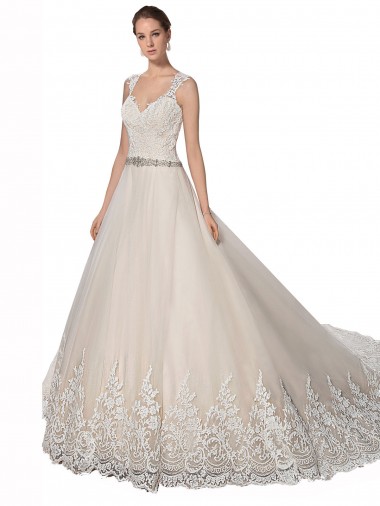 Comprare Avorio & Champagne Linea A Innamorato Tulle Pizzo Abiti da sposa