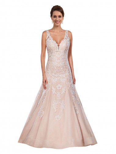 Comprare Avorio & Champagne Linea A Scollatura a V Pizzo Classico Abiti da sposa