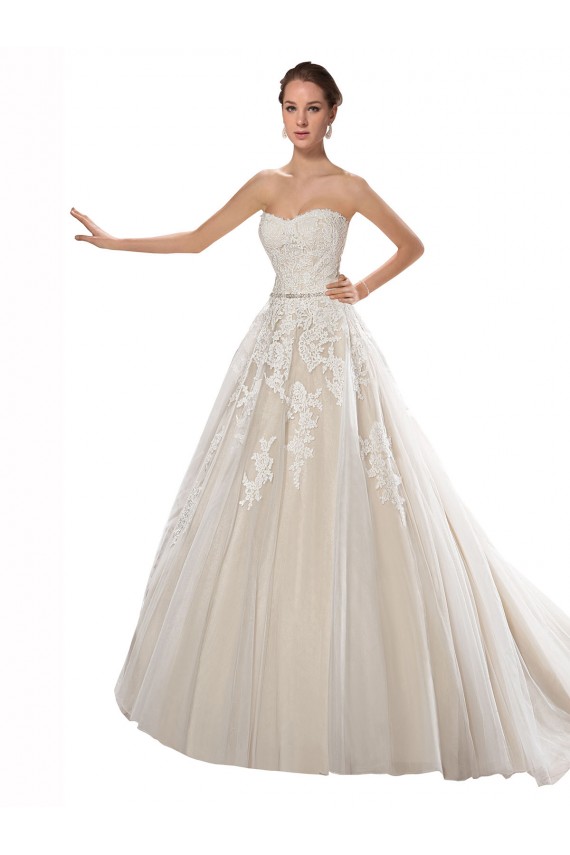Comprare Avorio & Champagne Linea A Senza spalline Tulle Pizzo Abiti da sposa