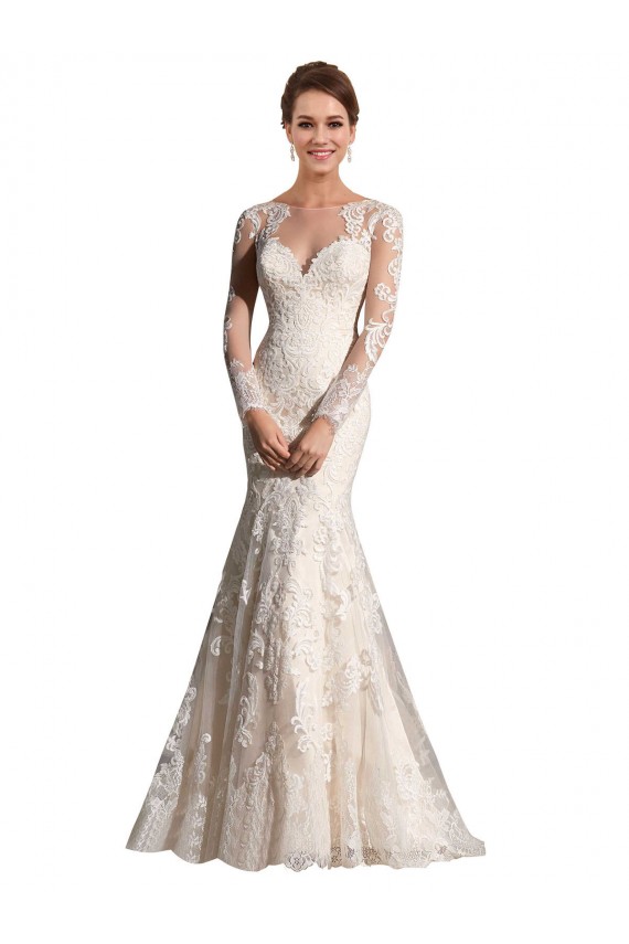 Comprare Avorio & Champagne Stile sirena Illusione Tulle Pizzo Abiti da sposa