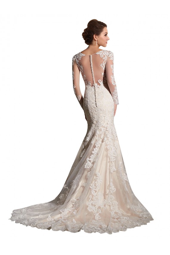 Comprare Avorio & Champagne Stile sirena Illusione Tulle Pizzo Abiti da sposa