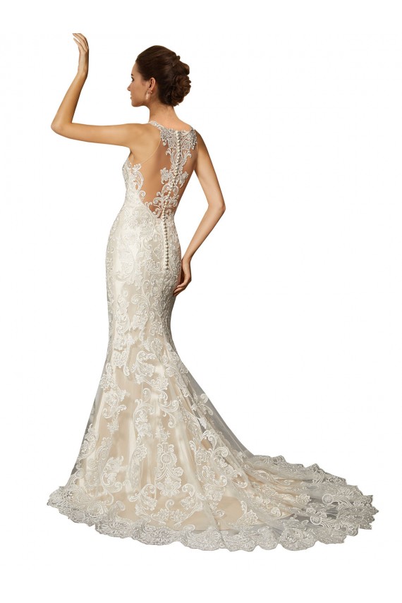Comprare Avorio & Champagne Stile sirena Illusione Tulle Pizzo Classico Abiti da sposa