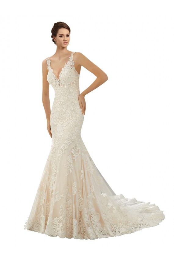 Comprare Avorio & Champagne Stile sirena Scollatura a V Pizzo Abiti da sposa