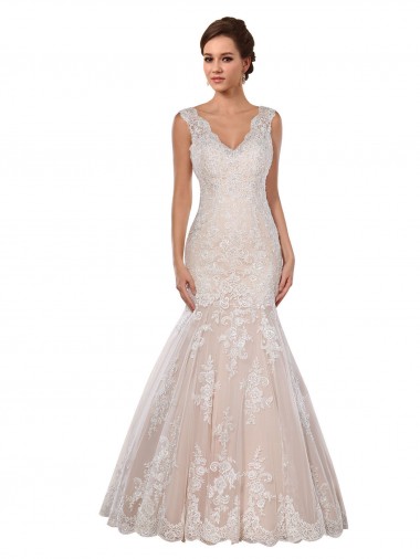 Comprare Avorio & Champagne Stile sirena Scollatura a V Pizzo Classico Abiti da sposa