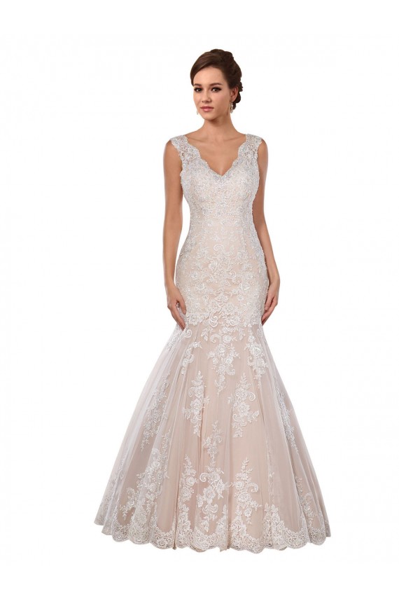 Comprare Avorio & Champagne Stile sirena Scollatura a V Pizzo Classico Abiti da sposa