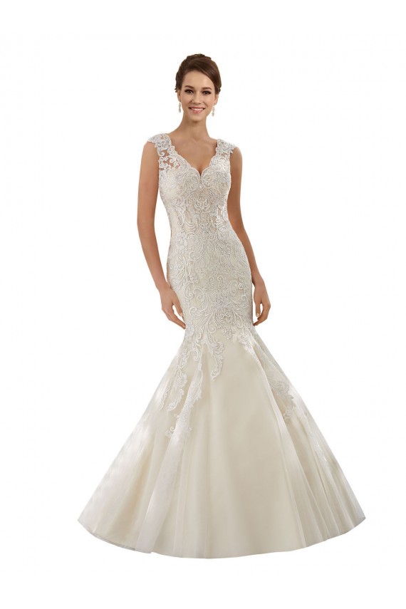 Comprare Avorio & Champagne Stile sirena Scollatura a V Tulle Pizzo Abiti da sposa