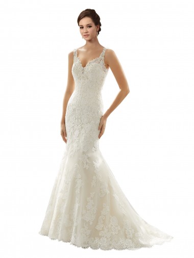 Comprare Avorio & Champagne Stile sirena Scollatura a V Tulle Pizzo Abiti da sposa