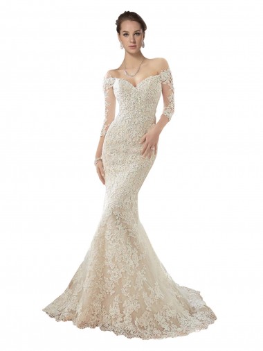Comprare Avorio & Champagne Stile sirena Tulle Pizzo Abiti da sposa