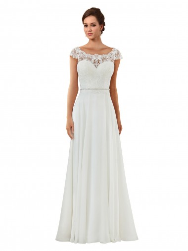 Comprare Avorio Linea A Barca Chiffona Classico Abiti da sposa