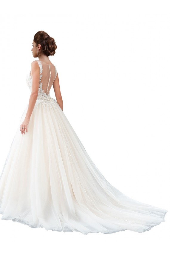Comprare Avorio Linea A Illusione Cattedrale di treno Tulle Pizzo Spiaggia Abiti da sposa