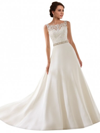 Comprare Avorio Linea A Illusione Pizzo Abiti da sposa