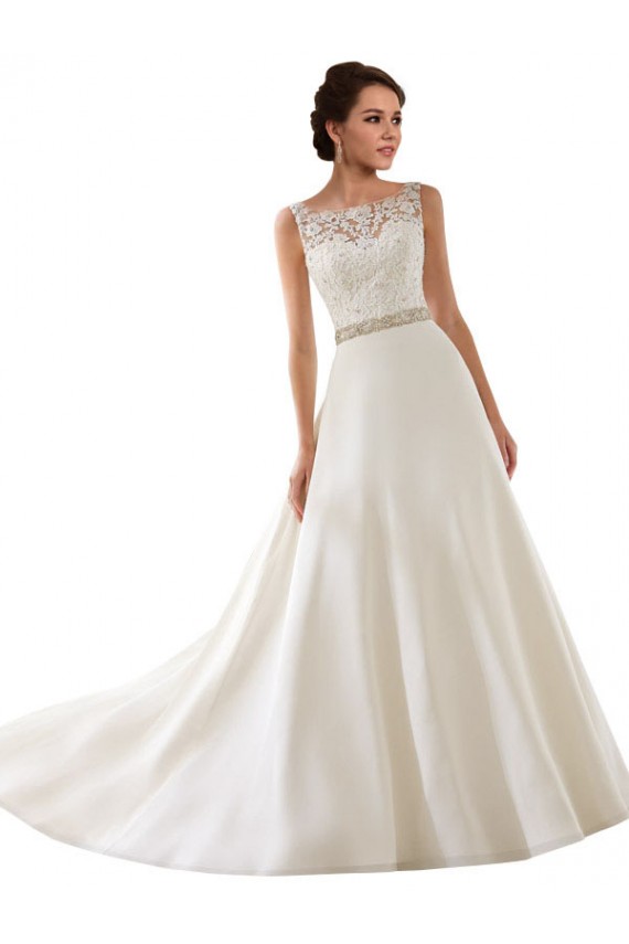 Comprare Avorio Linea A Illusione Pizzo Abiti da sposa
