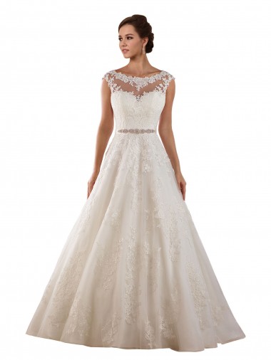Comprare Avorio Linea A Illusione Tulle Pizzo Classico Abiti da sposa
