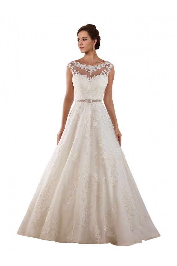 Comprare Avorio Linea A Illusione Tulle Pizzo Classico Abiti da sposa