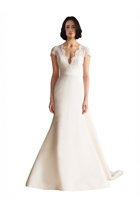 Comprare Avorio Linea A Scollatura a V Raso Abiti da sposa